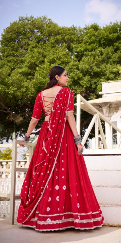 LNB 1663 Red Color Pure Chander Bandhej Print With Lace Touch Up Lehenga Choli Wedding, Party, Festive, Events Etc. Delivery 4-6 Working Days Rs 1899 | Lehenga, Bollywood Lehenga, Creative Lehenga, Designer Lehenga, Embroidered Lehenga, Party Wear Lehenga