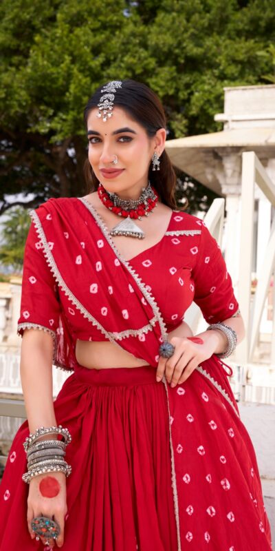 LNB 1663 Red Color Pure Chander Bandhej Print With Lace Touch Up Lehenga Choli Wedding, Party, Festive, Events Etc. Delivery 4-6 Working Days Rs 1899 | Lehenga, Bollywood Lehenga, Creative Lehenga, Designer Lehenga, Embroidered Lehenga, Party Wear Lehenga