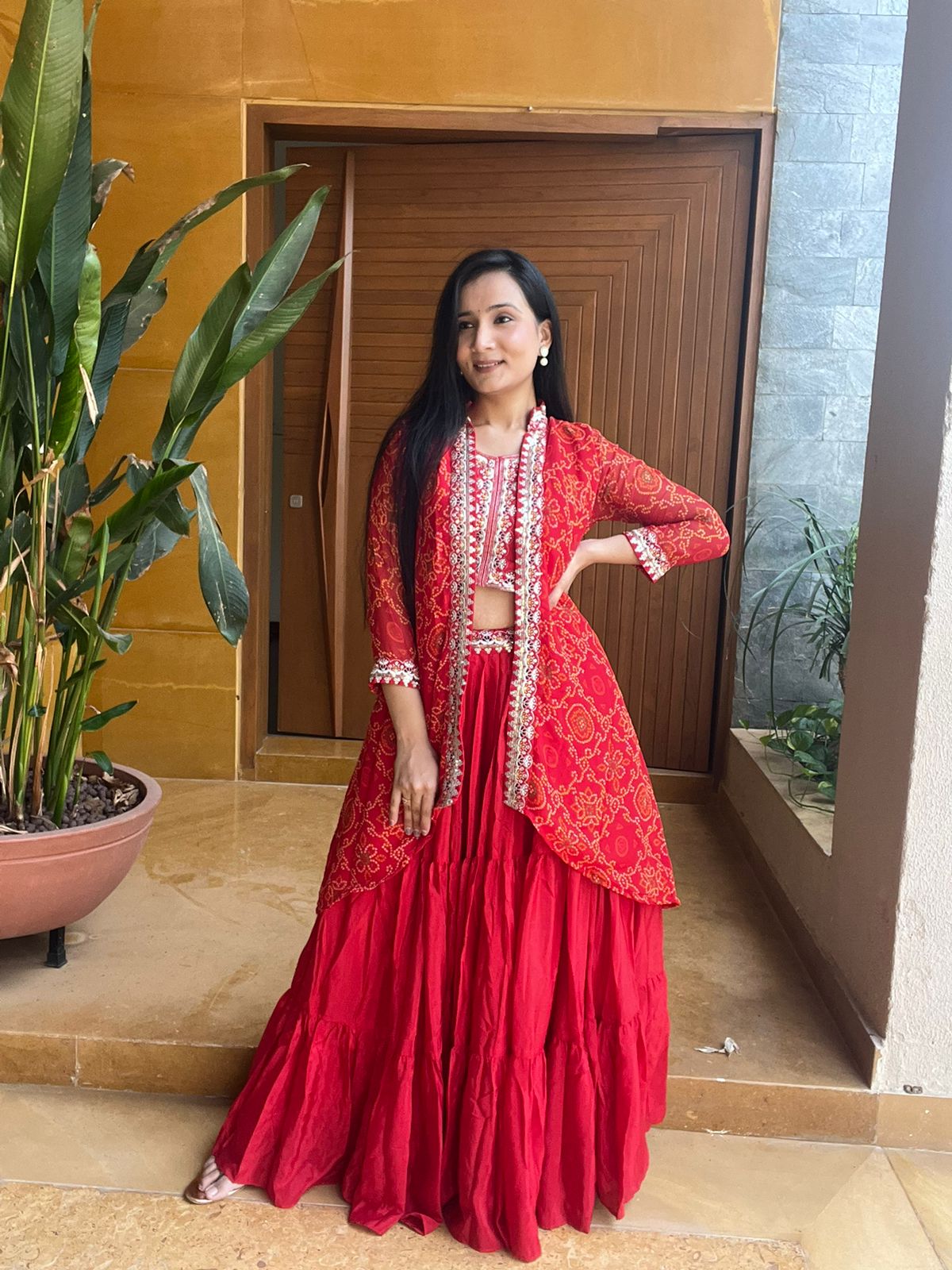 Red Chinon Thread Embroidery Work Lehenga Choli - Image 11