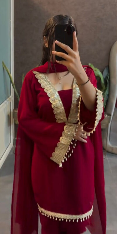 SRK 5306 Red Faux Georgette Salwar Suit with Lace Work & Embroidery Work. Special Price ₹1899. Delivery 4-6 Working Days. Shop now. | Lehenga, Bollywood Lehenga, Creative Lehenga, Designer Lehenga, Embroidered Lehenga, Party Wear Lehenga