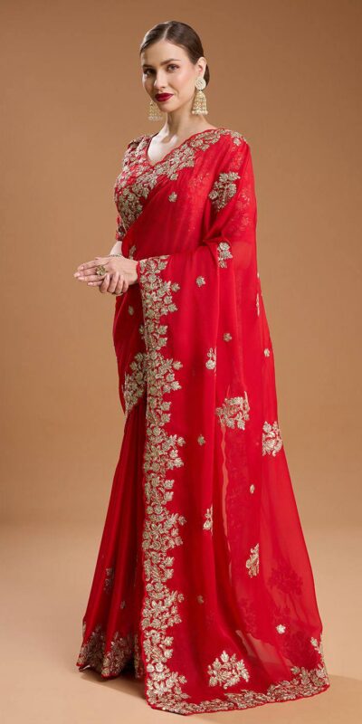 Red Rangoli Silk Sequins Embroidery Work Saree
