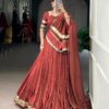 Rust Chanderi Lace Zari Work Lehenga Choli