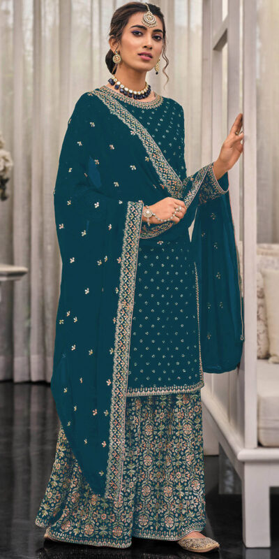 FC 1448 Teal Georgette Salwar Suit with Embroidery Work & Lace Work. Exclusive Offer ₹2599. Delivery 4-6 Working Days. Shop now. | Jump Suits, Tops & Bottoms, Track Suits, Trendy Wear, Salwar suit, Designer Suits, Casual Suits, Creative suits, Palazzo Suits, Party Wear Suits, Patiala Suits, Straight Suits