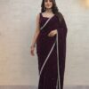 Wine Velvet 9000 Revert Machine Pearl Work Saree