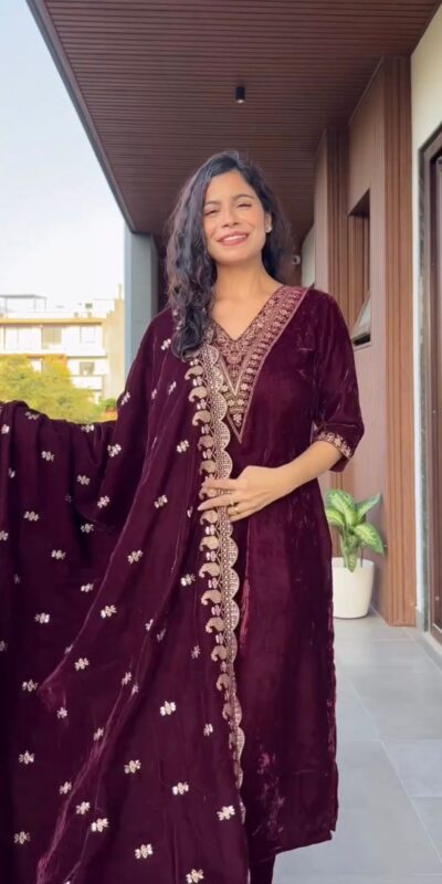 LG 2023 Wine Velvet Salwar Suit with Embroidery Work. Wedding, Party, Festive, Events Get it for ₹2029. Delivery 4-6 Working Days. Shop now. | Jump Suits, Tops & Bottoms, Track Suits, Trendy Wear, Salwar suit, Designer Suits, Casual Suits, Creative suits, Palazzo Suits, Party Wear Suits, Patiala Suits, Straight Suits