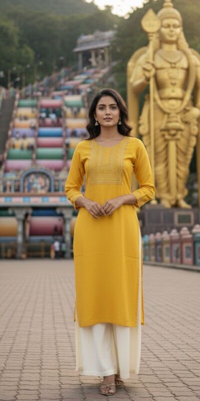 Yellow Rayon Embroidery Work Kurti