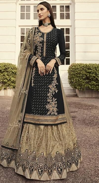 Black Georgette Embroidery Stone Work Lehenga Choli