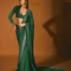 Green Faux Georgette Embroidery Mirror Work Saree