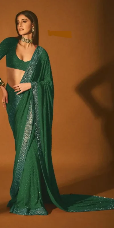 Green Faux Georgette Embroidery Mirror Work Saree