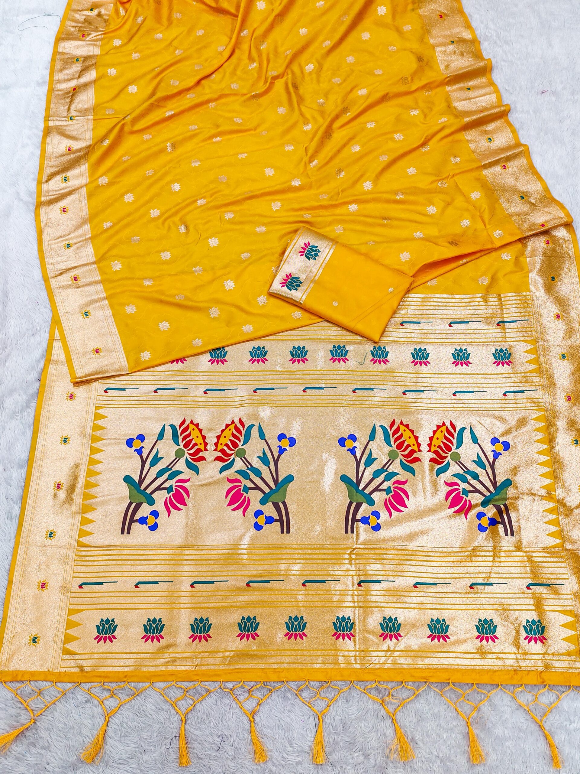 Yellow Paithani Silk Lace Zari Work Saree