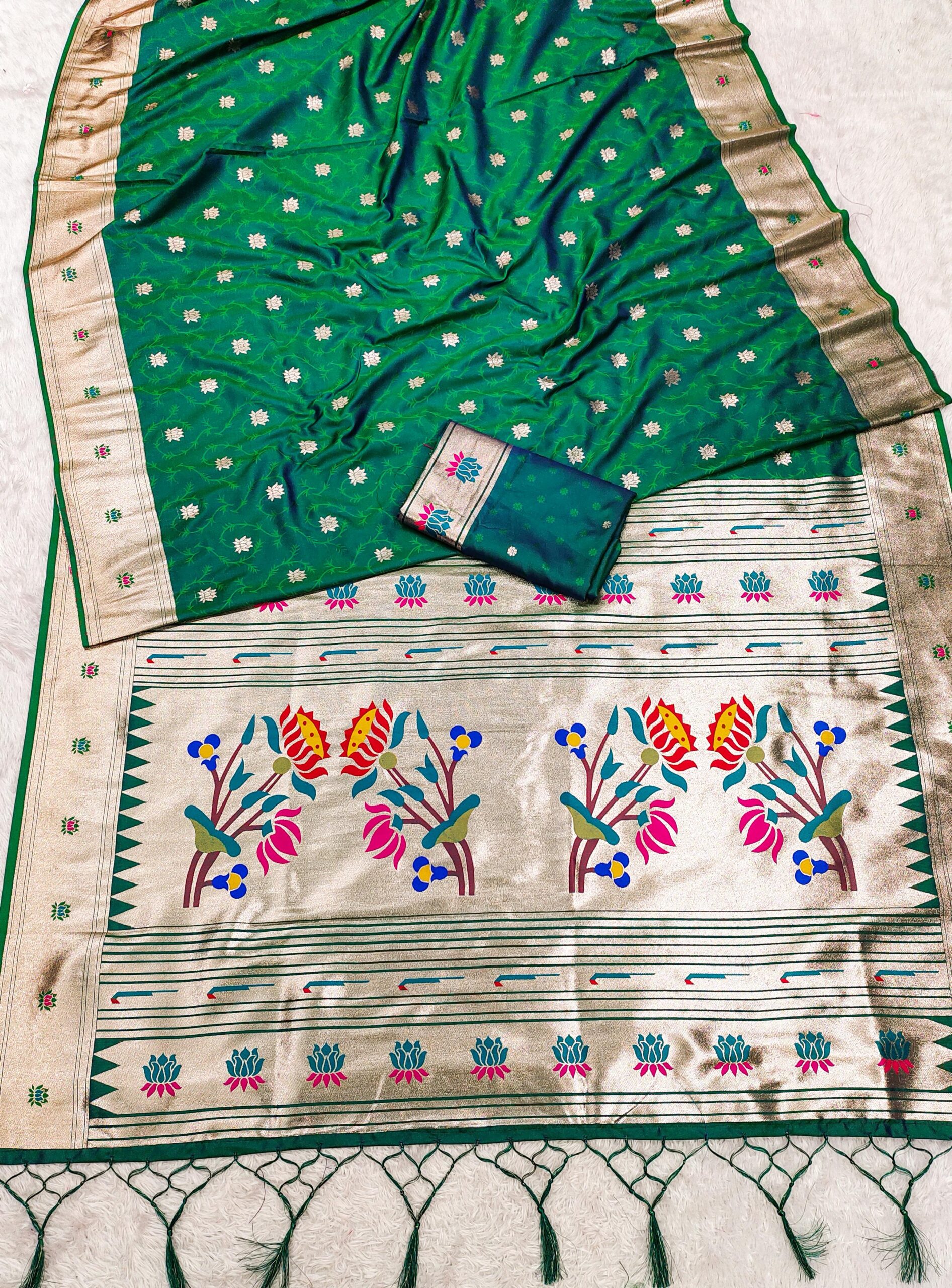 Green Paithani Silk Lace Zari Work Saree