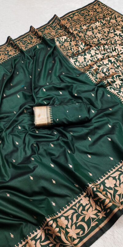 Green Banarasi Silk Zari Weaving Lace Work Saree