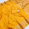 Yellow Banarasi Silk Zari Weaving Lace Work Saree