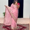 Pink Organza Silk Embroidery Cut Work Saree