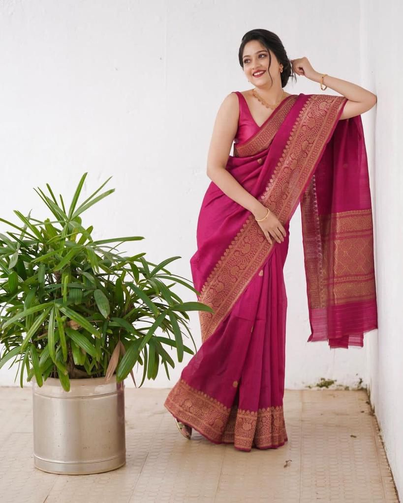 Pink Soft Lichi Silk All Over Saree - Image 4