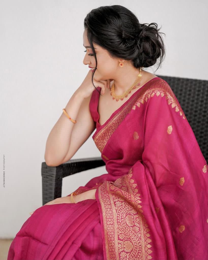 Pink Soft Lichi Silk All Over Saree - Image 6