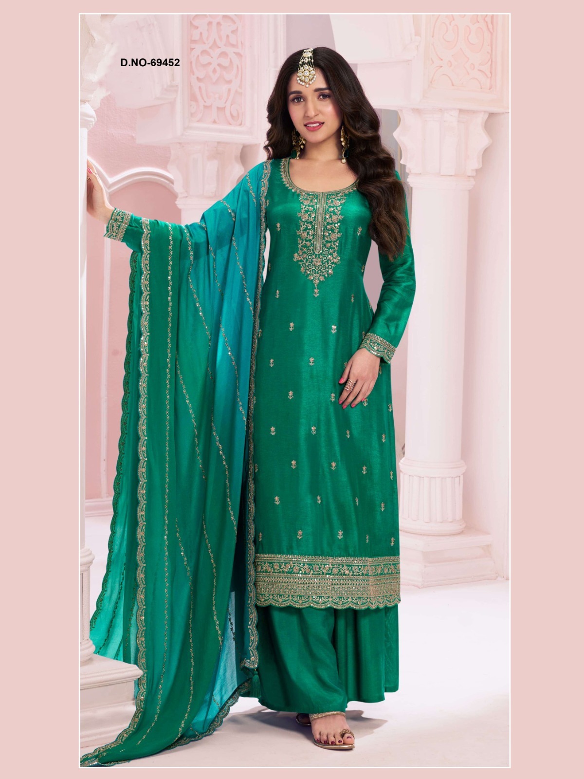 Green Vichitra Zari Embroidery Work Salwar Suit