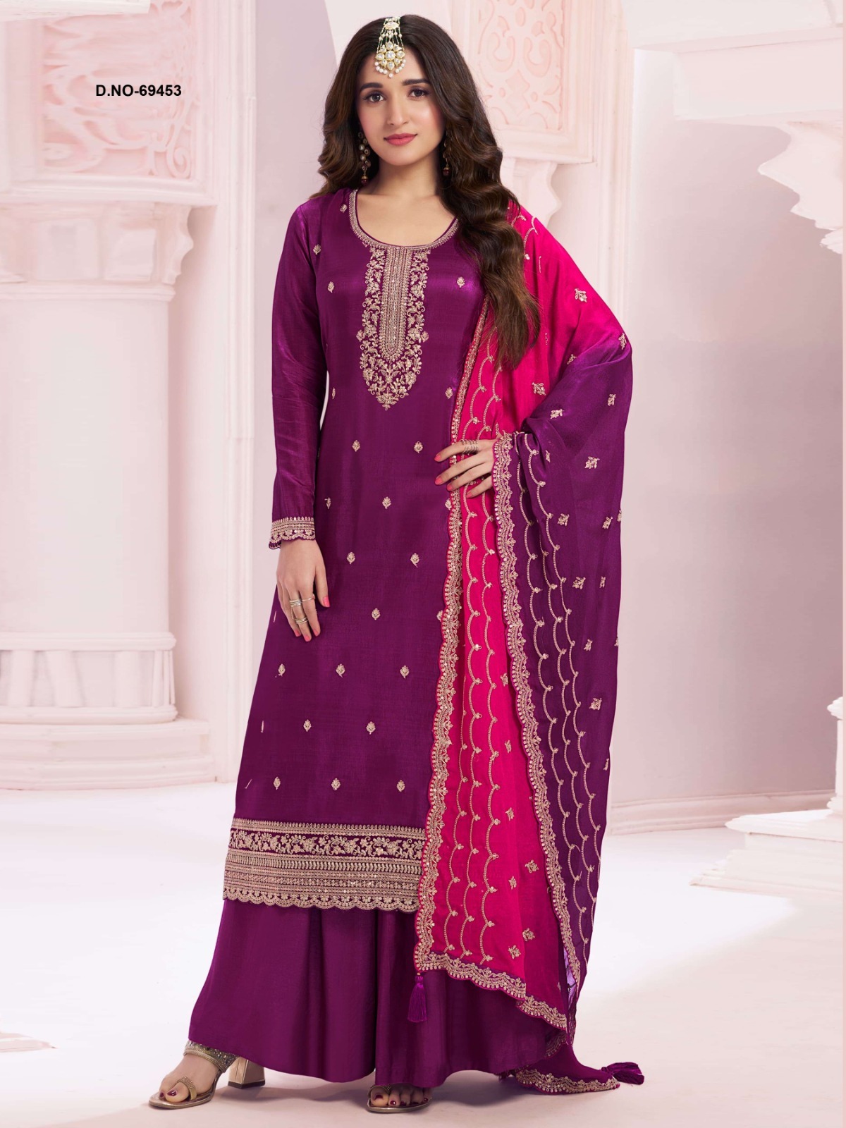 Wine Vichitra Zari Embroidery Work Salwar Suit