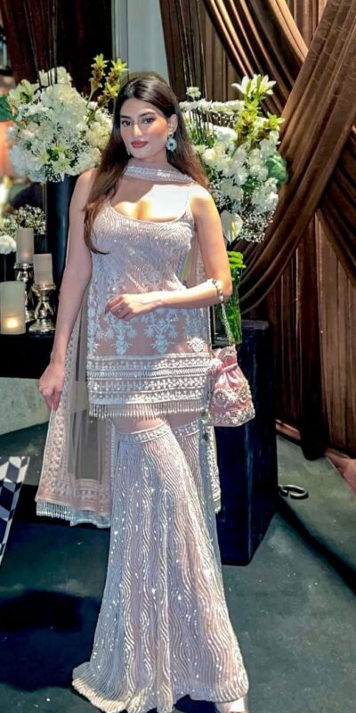 Light Pink Soft Net Sequence Work Salwar Suit