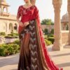 Red Chinon Embroidery Work Saree