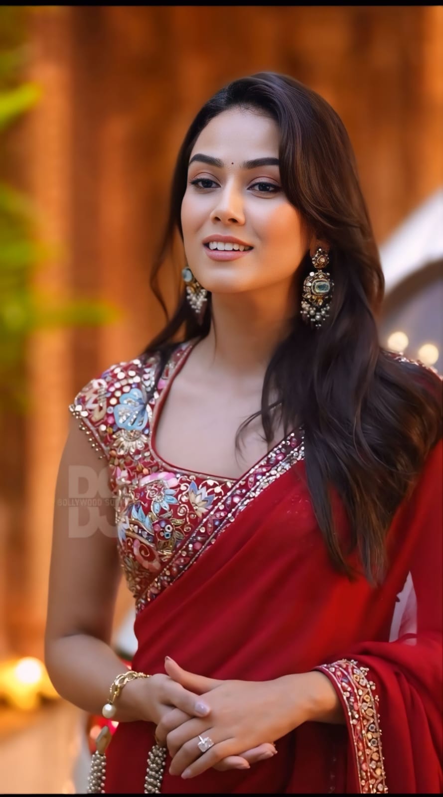 Red Rangoli Silk Lace Embroidery Work Saree - Image 2