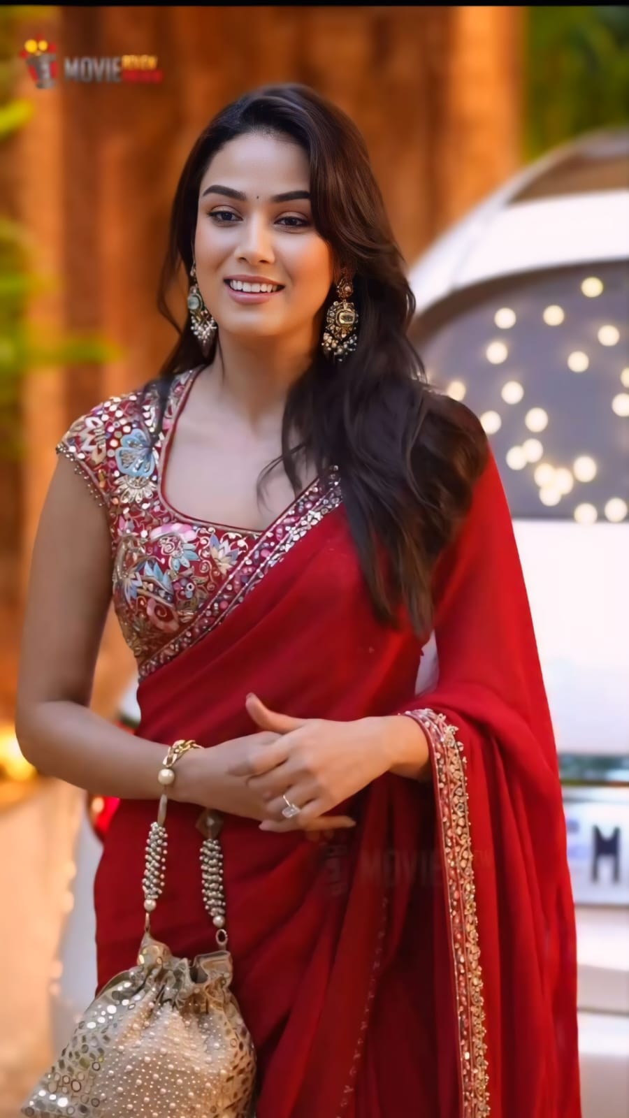 Red Rangoli Silk Lace Embroidery Work Saree - Image 6