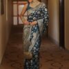 Navy Blue Soft Lichi Silk All Over Work Saree