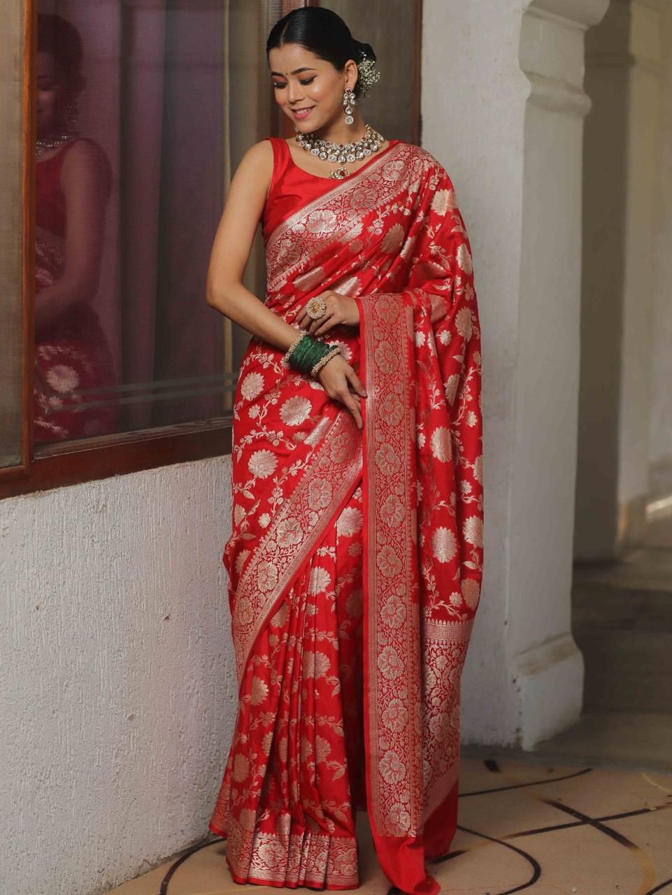 Red Soft Lichi Silk Saree