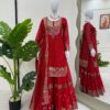 Red Faux Georgette Thread Work Salwar Suit