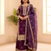 Wine Natural Crap Bead Embroidery Work Salwar Suit