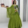 Green Cotton Kalamkari Embroidery Work Lehenga Choli