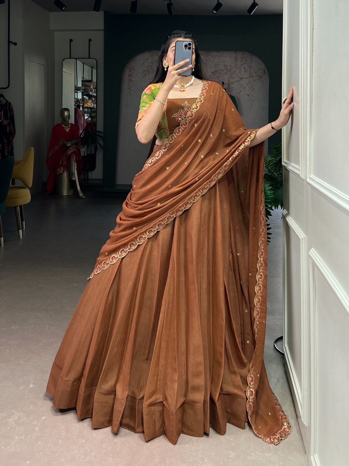 Brown Chocolate Crush Embroidery Work Lehenga Choli - Image 2