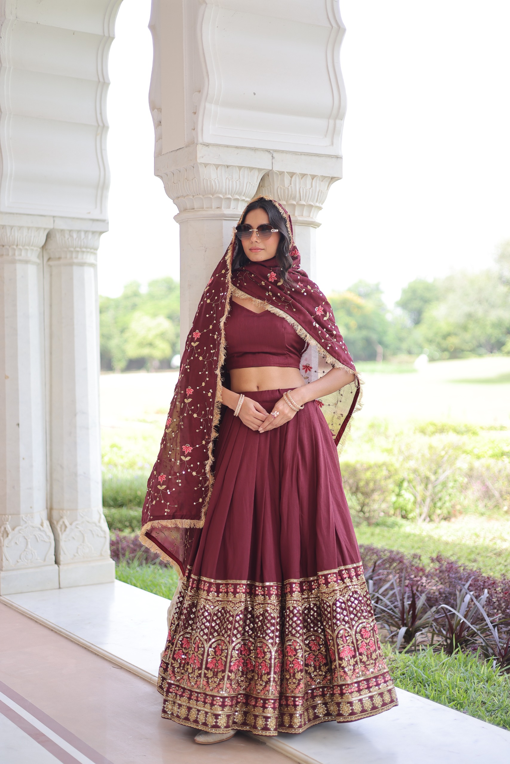 Maroon Vichitra Silk With Embroider Lehenga Choli - Image 6