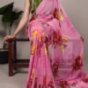 Pink Chiffon Lace Work Saree