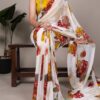 White Chiffon Lace Work Saree