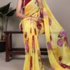 Yellow Chiffon Lace Work Saree