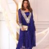 Royal Blue Georgette Embroidery Mirror Work Kurti