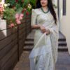 White Soft Lichi Silk Jacquard Saree