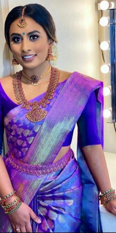 Royal Blue Soft Rich Pallu Lichi Silk Lace Work Border Saree