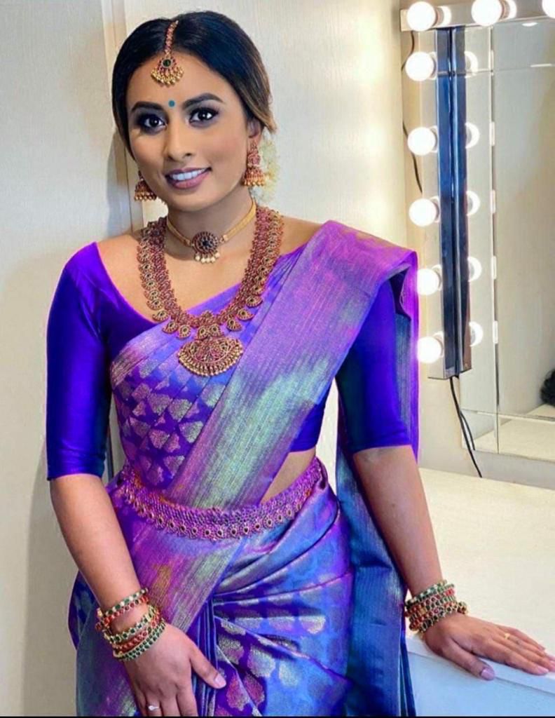 Royal Blue Soft Rich Pallu Lichi Silk Lace Work Border Saree