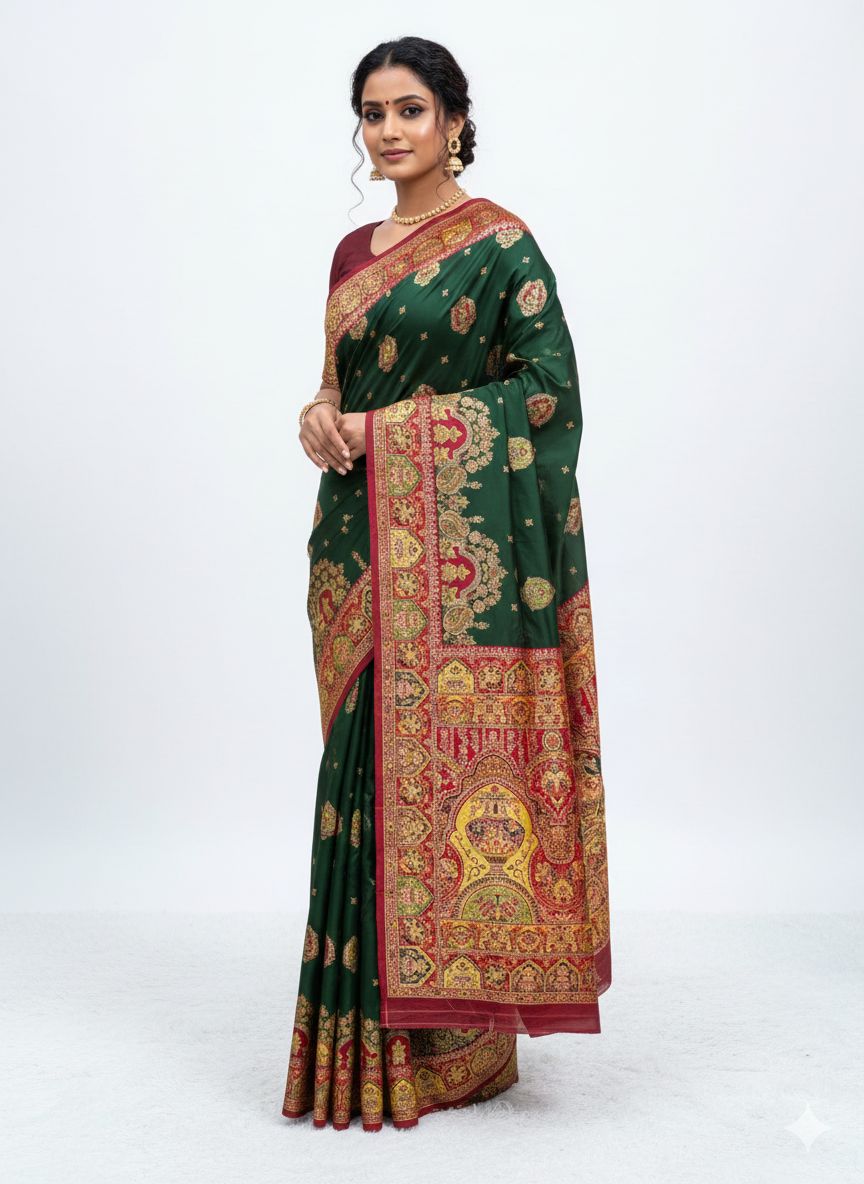 Green Paithani Silk Border Lace Work Saree