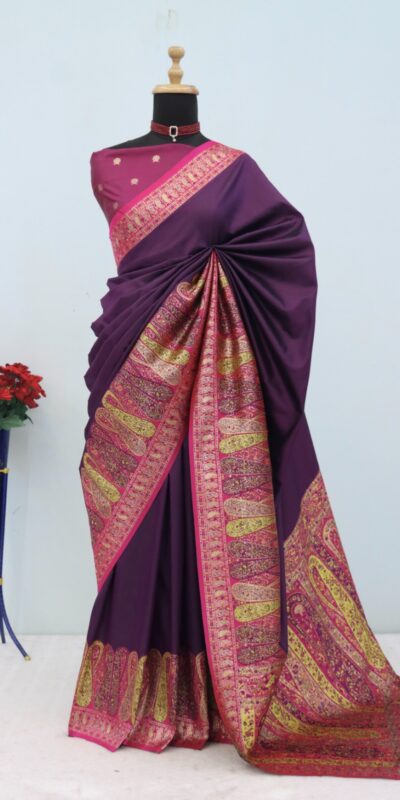 Wine Paithani Silk Woven Motifs Work Saree