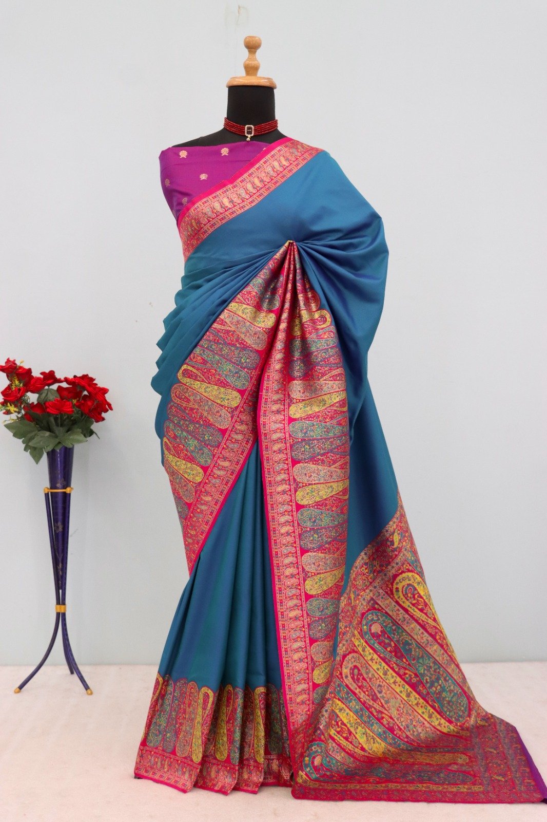 Teal Paithani Silk Woven Motifs Work Saree