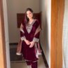 Maroon Viscose Velvet Embroider Work Salwar Suit