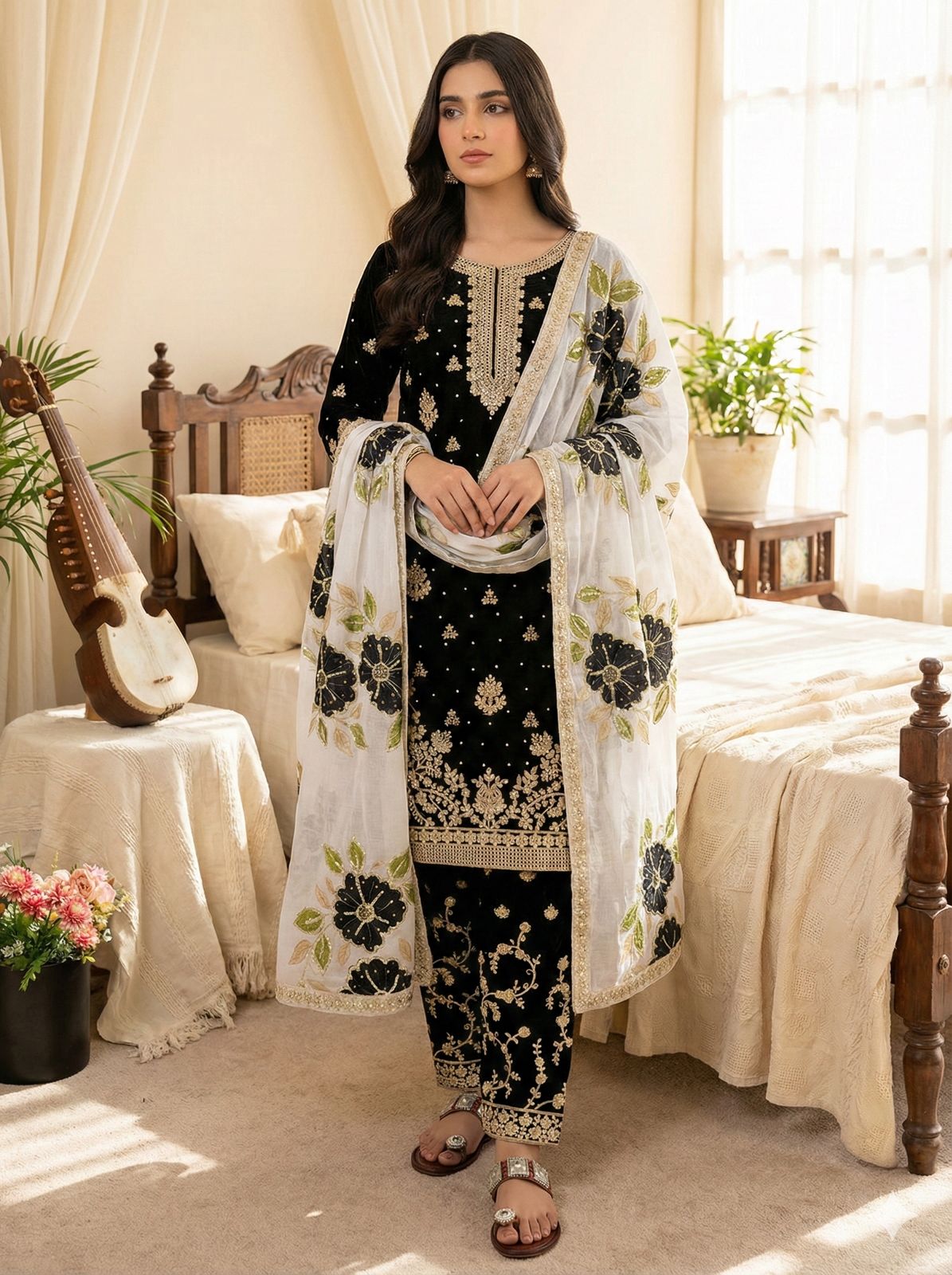 Black Organza Silk Lace Embroidery Work Salwar Suit