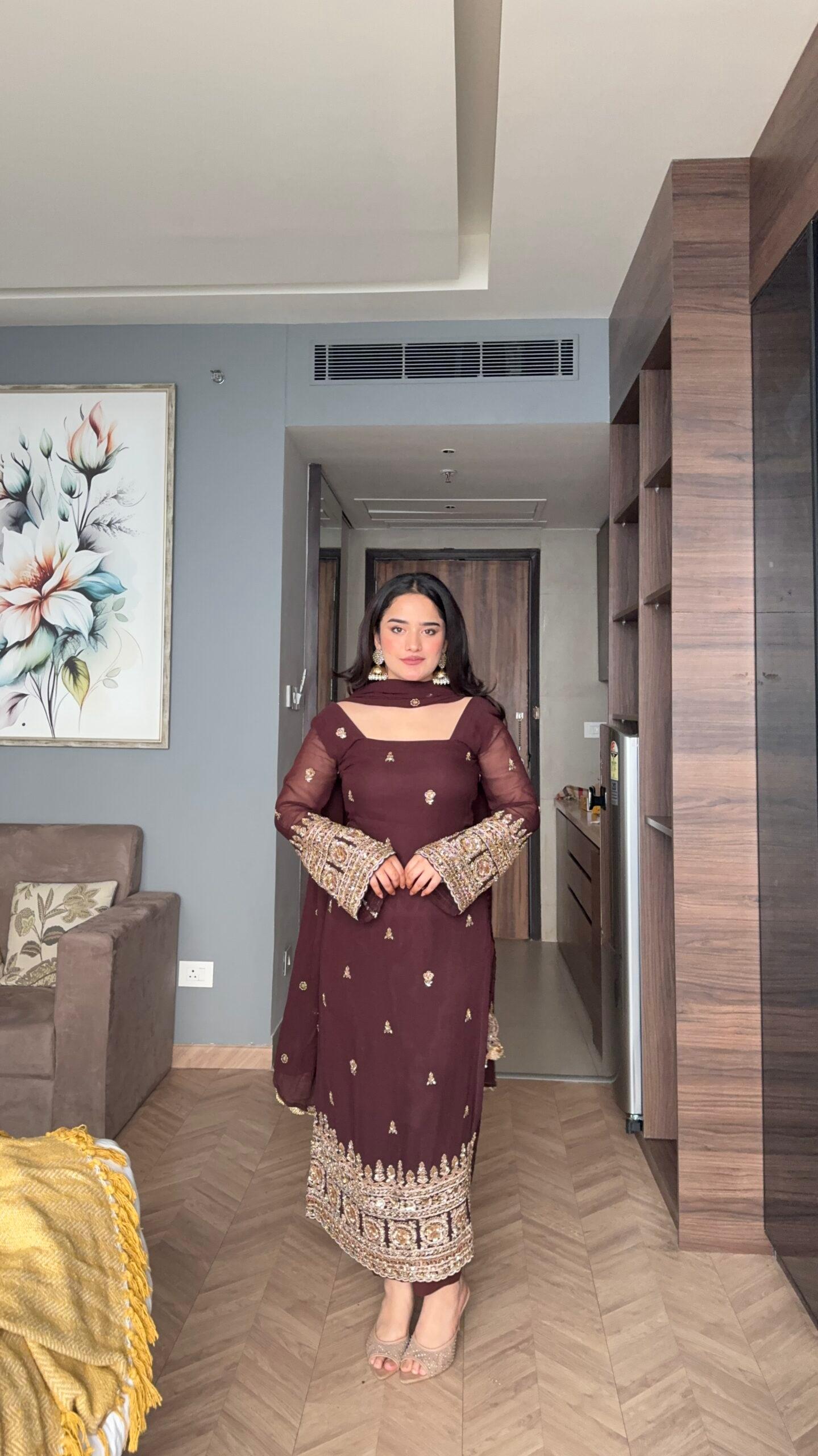 Brown Georgette Embroidery Work Salwar Suit - Image 2