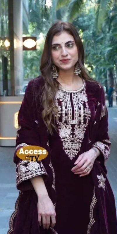 Maroon Velvet Embroidery Work Salwar Suit