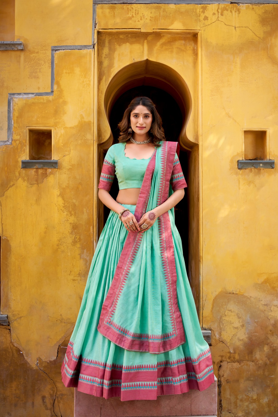Sky Blue Chanderi Embroidery Work Lehenga Choli