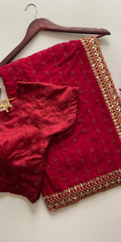 Maroon Faux Georgette Embroidery Mirror Work Saree
