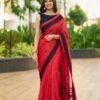 Red Soft Lilan Slab Lace Border Saree